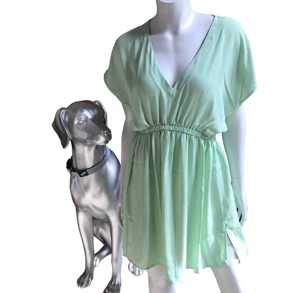 NEW Cupshe Short Sleeve V-Neck Mint Green Dress Cover Up Women's Size Medium - Picture 1 of 7